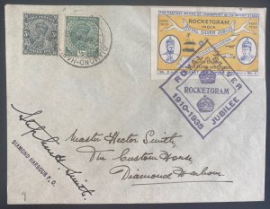 1935 India Rocketgram Dimond Jubilee Flight  cover With Label Smith Signed