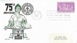 1953 FDC, #1022, 3c American Bar Association, Cachet Craft/Boll