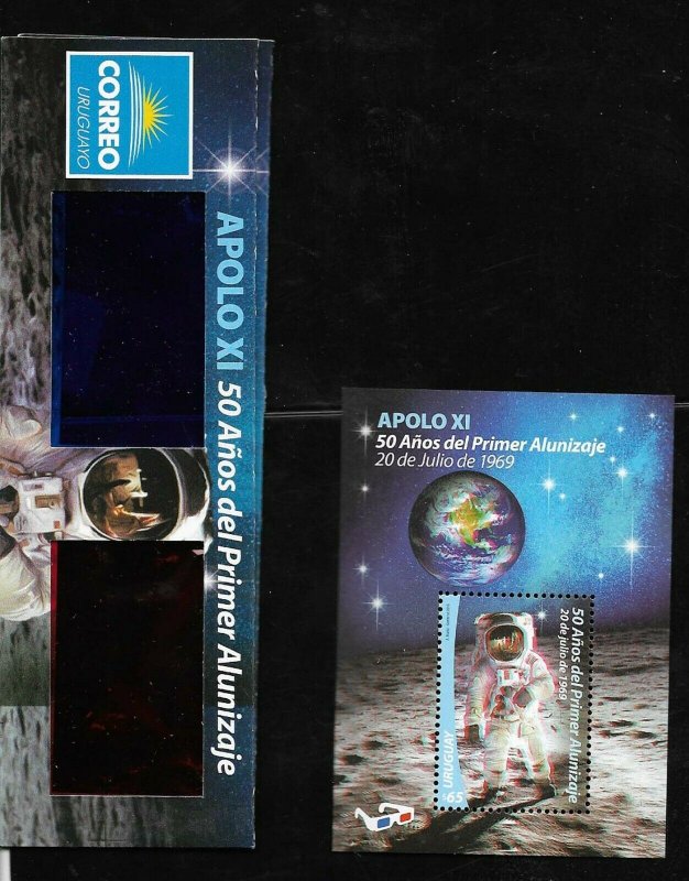 URUGUAY 2019 APOLO 11 SPACE MOON LANDING ANIVERSARY S/SHEET 3D WITH GLASSES MNH