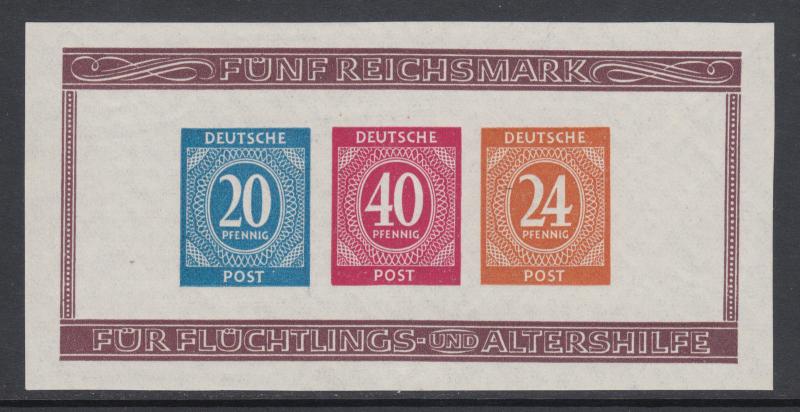 Germany Sc B295 MNH. 1946 imperforate Numerals, Souvenir Sheet of 3