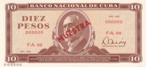 1983 Cuba 10 Pesos Maximo Gomez Specimen  Crispy Unc