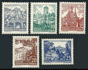 Germany DDR/GDR 535-539, MNH. Rudelsburg on Saale, Wartburg, Lilienstein, 1961