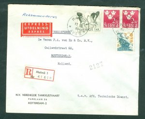 Sweden. 1969 Cover.Commercial, Ships. Reg: Malmo # 41618. Express. Adr: Holland.