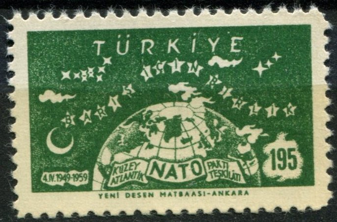 Turkey Sc#1437 MNH, 195k grn, NATO, 10th Anniversary (1959)