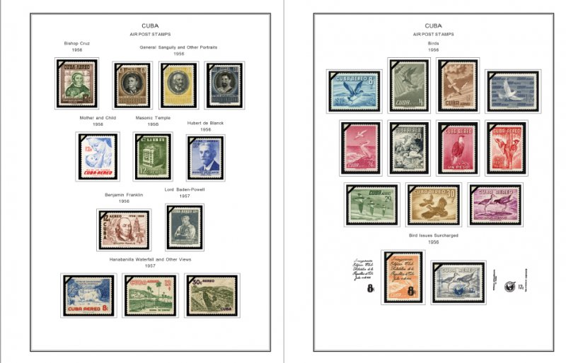 COLOR PRINTED CUBA AIRMAIL 1927-1980 STAMP ALBUM PAGES (56 illustrated pages)