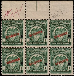 ✔️ COLOMBIA 1917 - FISCAL REVENUE  x6 PUNCH & SPECIMEN ABNC Mi. ST7 MNH ** [6.3]