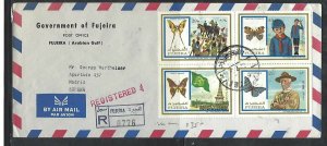 AJMAN (P1509B)  1971 BUTTERFLIES, BOY SCOUTS 6 VALUES ON REG A/M COVER TO SPAIN 