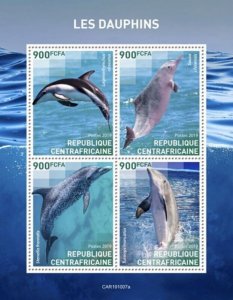 Central Africa - 2019 Dolphins on Stamps - 4 Stamp Sheet - CA191007a