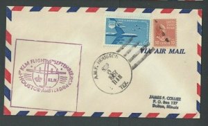 1957 Houston TX AMF To Amsterdam Holland 1st Flt W/10c Prexy #815 & #C49 6c---