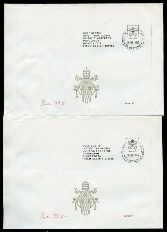 VATICAN CITY 1965 DANTE ALIGHIERI SIMULATED MINIATURE SHEETLET FIIRST DAY COVERS