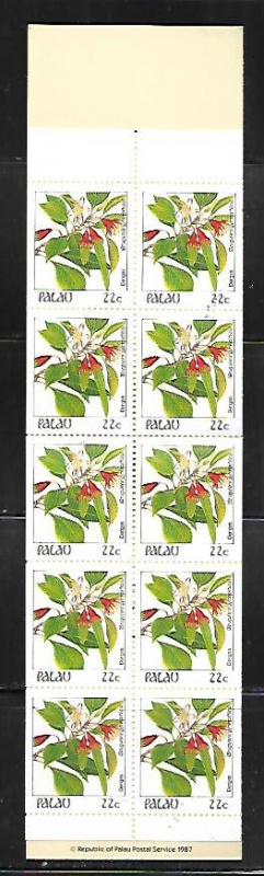 PALAU, 132A, MNH,  BOOKLET PANE  FLOWERS