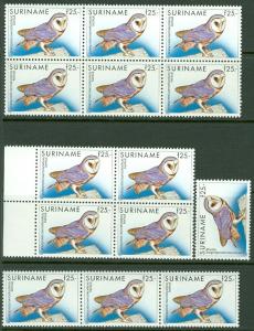 SURINAME : 1993-95. Scott #731 Birds, Owl. 14 stamps. Very Fine, MNH. Cat $490.