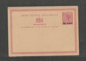 Bahamas QV UPU Card, ONE PENNY on 1/2d Red, Unused