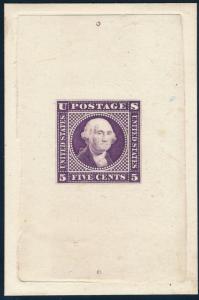 #115-E1b RED VIOLET, 5¢ WASH. LARGE DIE ESSAY ON INDIA, DIE SUNK ON CARD WL2936