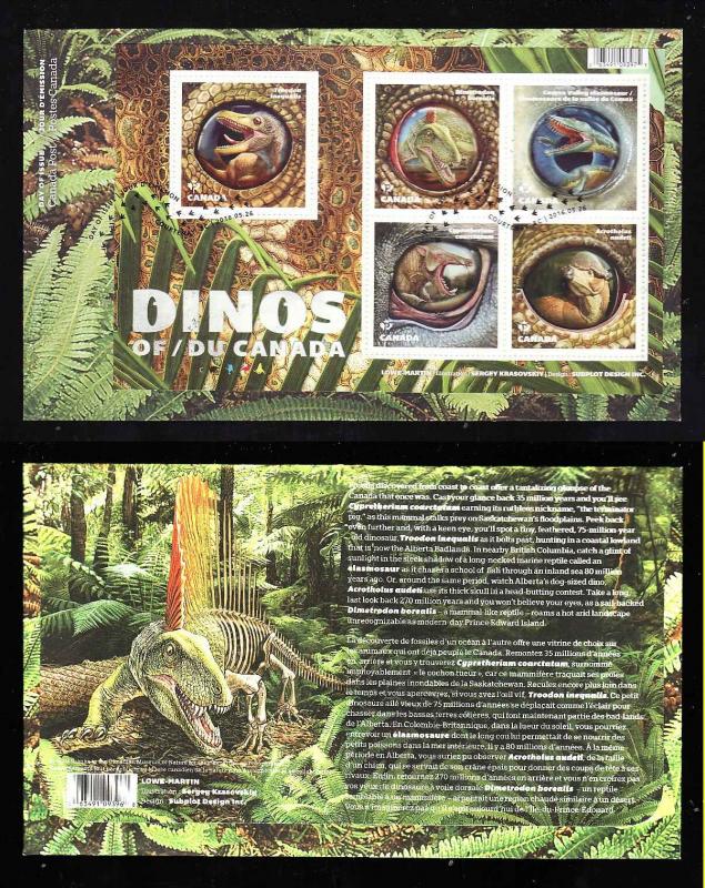 Canada Sc#2923-SS on FDC-2016-Dinosaurs of Canada-