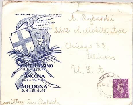 Poland Great Britain 3d KGVI 1946 Poczta Polowa, 140 to Chicago, Ill.  Monte ...