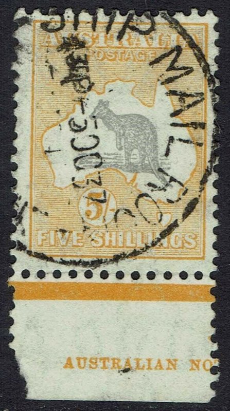 AUSTRALIA 1931 KANGAROO 5/- WMK C OF A USED PART IMPRINT 