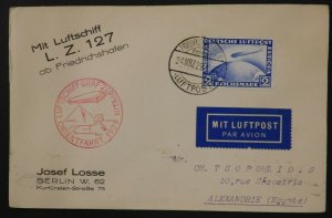 1929 Germany Graf Zeppelin LZ 127 Orient Flight Cover to Cairo Egypt # C36