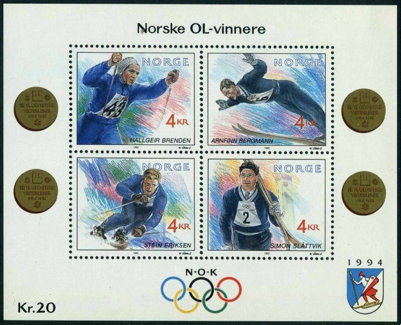 Norway 1021,MNH.Michel 1074-1077 Bl.16. Olympics Lillehammer-1992.Gold medalists