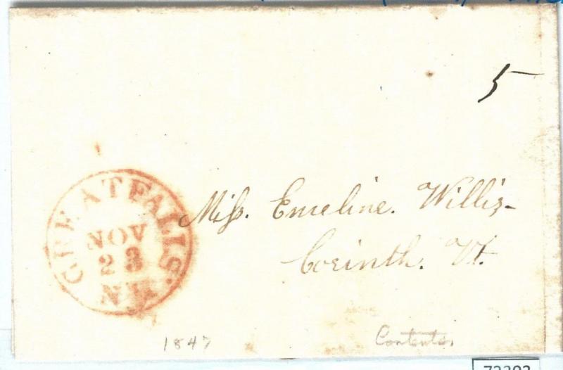 72302 -  UNITED STATES USA - PREPHILATELIC Cover: GREAT FALLS, NY  1847