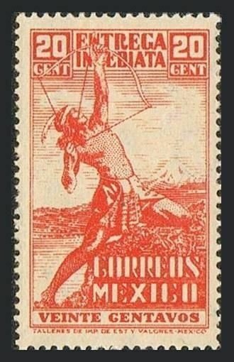 Mexico E6 block/4,hinged.Michel 742. Special Delivery 1941.Indian archer.