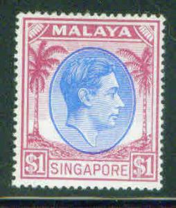 MALAYA SINGAPORE Scott 18a MH* 1949 SG28 CV $19 PERF 18