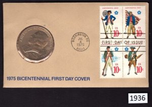 $1 World MNH Stamps (1936), US Bicentennial FDC and Coin, 1975