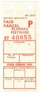 (I.B) British Railways Board : Paid Parcel (Blaenau Festiniog)