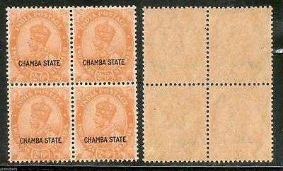 India CHAMBA State 2½ As KG V SG 69 / Sc 66 Postage Stamp BLK/4 Cat. £32 MNH