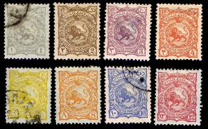 1898 Iran #104-111 Lion Type of 1894 – VF – CV $61.10 (ESP#1630)