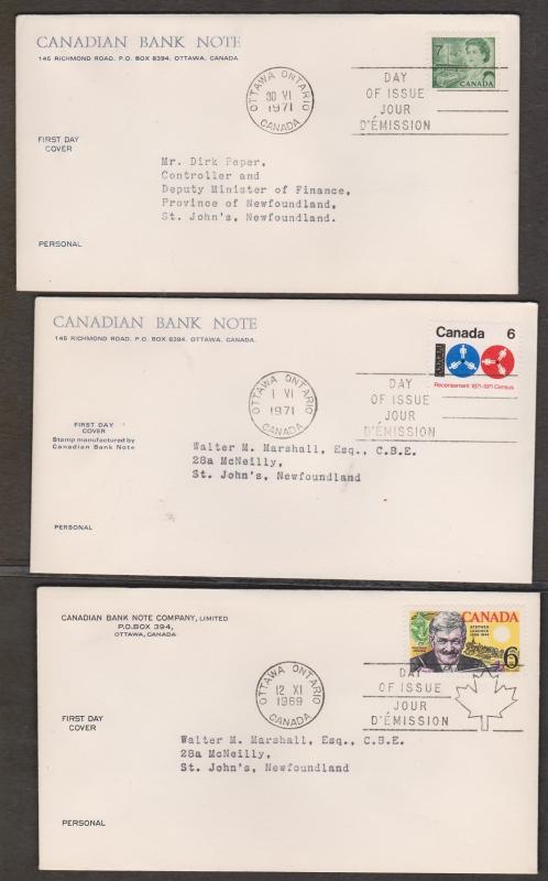CANADA 10 Canadian Bank Note FDCs - Various Issues 1970s