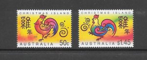 BIRDS - CHRISTMAS ISLAND #449-50 YEAR OF THE ROOSTER MNH