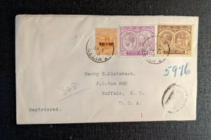 1926 St Kitts and Nevis Registered Cover to Buffalo NY War Stamp Overprint