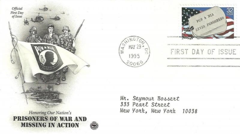 U.S. 1995 POWs / MIAs NEVER FORGOTTEN #2966 on a PCS FDC Cachet (TA2159661)