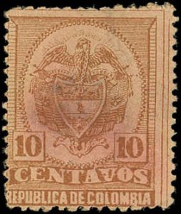 COLOMBIA Sc 146A F/USED - 1890 - 10c Arms of Colombia - Brown on Buff