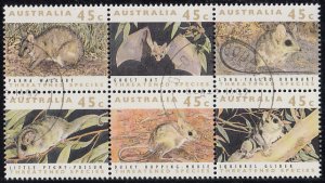 Australia 1992 used Sc #1235 Block of 6 45c Endangered Species