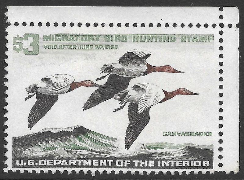 RW32 XF MNH OG-GEM 1965 FEDERAL DUCK HUNTING STAMP WITH SELVAGE (REM #RW32-418)