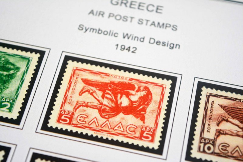 COLOR PRINTED GREECE AIRMAIL 1926-1958 STAMP ALBUM PAGES (7 illustrated pages)