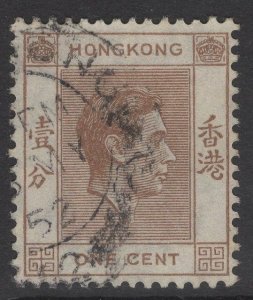 HONG KONG SG140a 1952 1c PALE BROWN USED