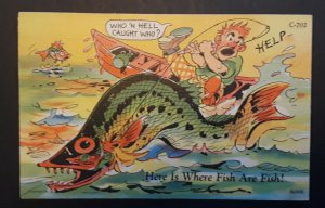 1951 Klamath Falls OR To Vancouver Canada Man Fish Fighting Hard Comic PC Cover