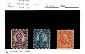 United States Postage Stamp, #635, 637 MNH, 638 Mint LH, 1926-34 (AE)