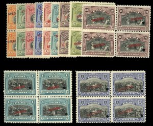 Peru #209-219S, 1918 Issue, complete set in blocks of four, each stamp with s...