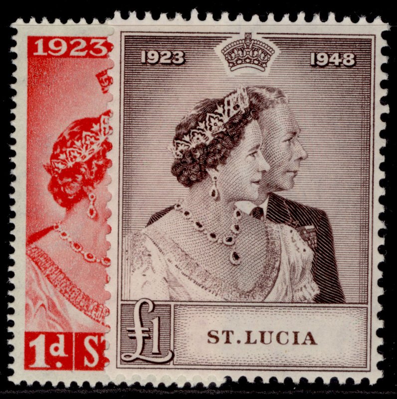 ST. LUCIA GVI SG144-145,  1949 ROYAL SILVER WEDDING set, NH MINT. Cat £17. 