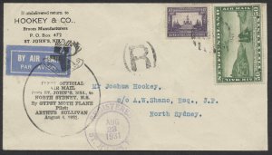 1931 Newfoundland Gypsy Moth Flight Cover Registered Hookey & Co CC