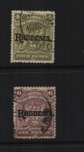 Rhodesia 1909 SG105 & SG106 two used definitives