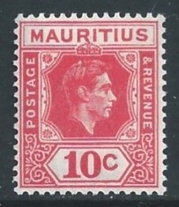 Mauritius #215 NH 10c King George VI - De La Rue Print - White Paper