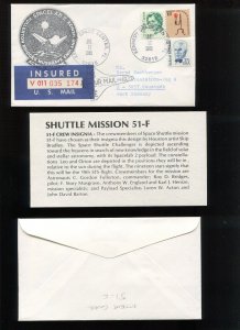 CHALLENGER SPACELAB 2 INSURED COVER MAILED TO WEST GERMANY JULY 12 1985 HR1870