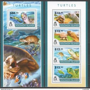 2015 Solomon Islands Turtles Marine Life Reptiles #3117-21 1+1 ** Ls421