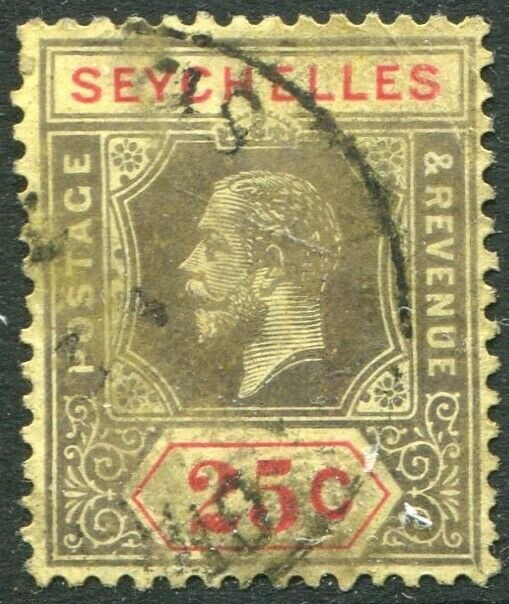 SEYCHELLES-1920 25c Black & Red/Buff Sg 89 GOOD USED V48888