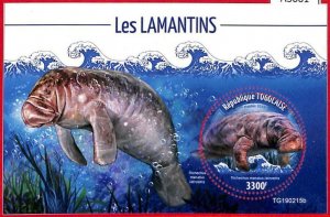 A3001 - TOGO, ERROR MISSPERF, Souvenir sheet: 2019, Manatees, Marine Life